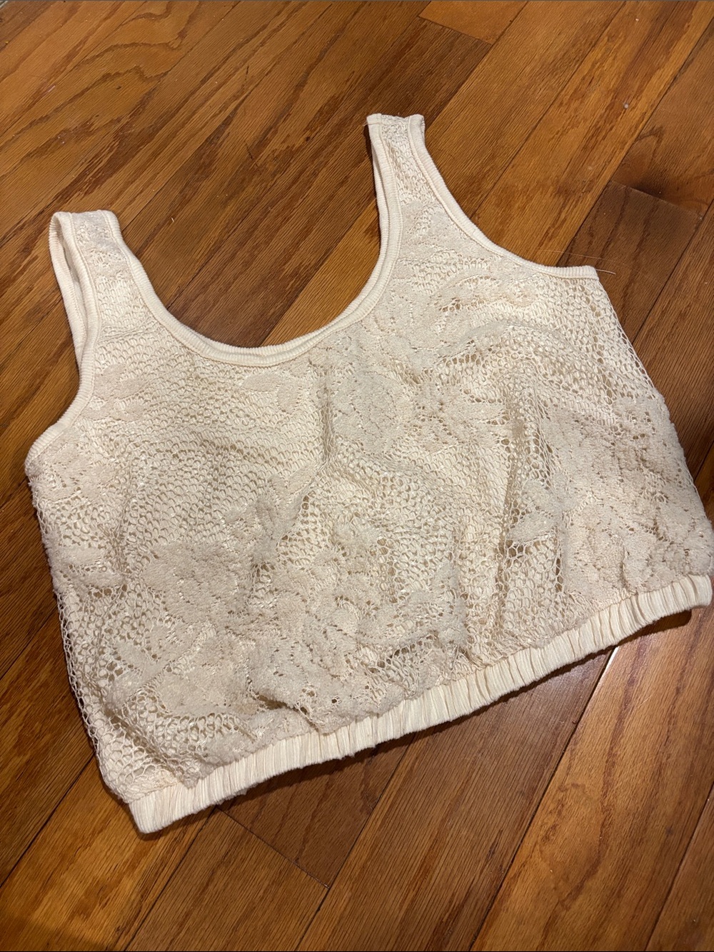 Cream Lace Cropped Tank Top with Knit Lining